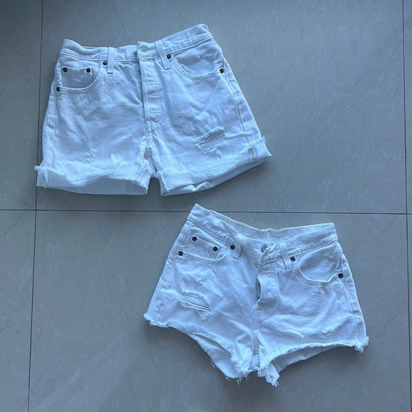 Levi’s Premium 501 Denim White Shorts - Bundle of 2: 501 Short & 501 Mid Thigh - Picture 1 of 11